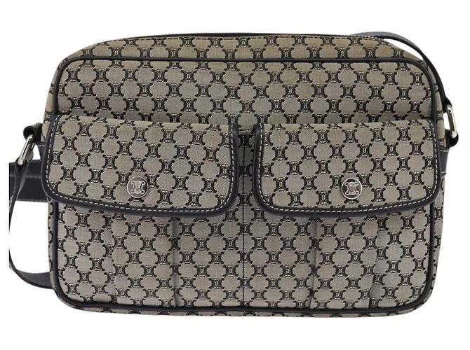 Céline Borsa a Spalla in Tela Macadam CELINE Navy Oro Auth ep11305 D'oro Blu navy - vista 13