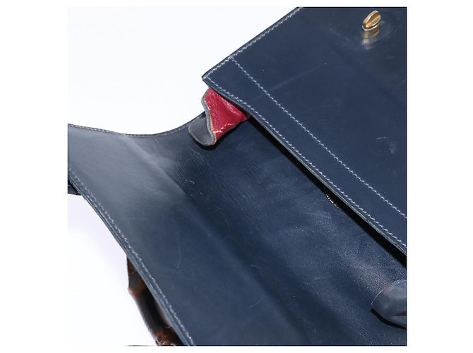 Borsa a mano in pelle GUCCI Bamboo Sherry Line blu navy rosso oro Auth SW1701 D'oro - vista 10