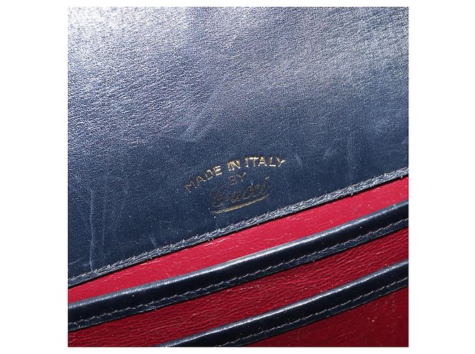 Borsa a mano in pelle GUCCI Bamboo Sherry Line blu navy rosso oro Auth SW1701 D'oro - vista 11