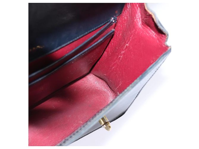 Borsa a mano in pelle GUCCI Bamboo Sherry Line blu navy rosso oro Auth SW1701 D'oro - vista 17