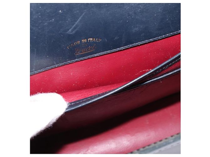 Borsa a mano in pelle GUCCI Bamboo Sherry Line blu navy rosso oro Auth SW1701 D'oro - vista 19
