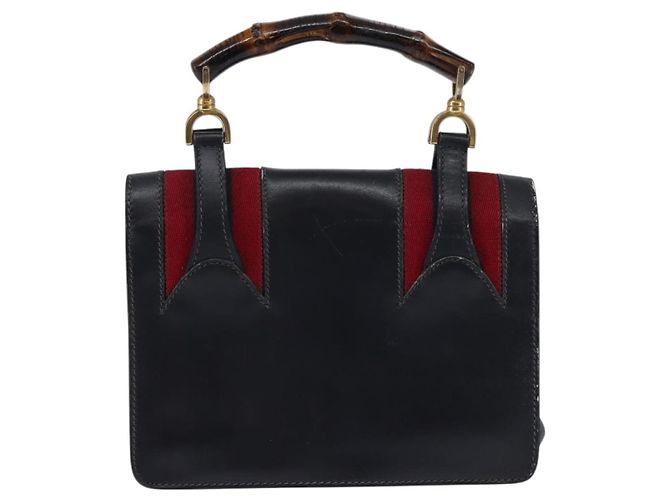 Borsa a mano in pelle GUCCI Bamboo Sherry Line blu navy rosso oro Auth SW1701 D'oro - vista 2