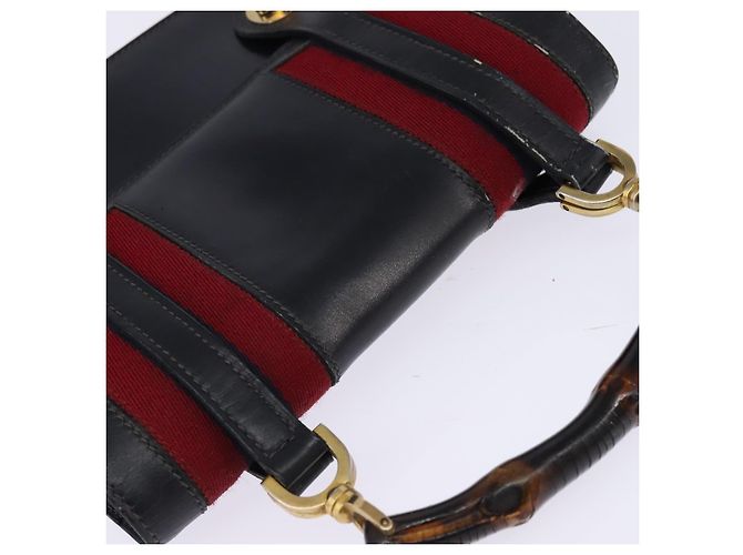 Borsa a mano in pelle GUCCI Bamboo Sherry Line blu navy rosso oro Auth SW1701 D'oro - vista 6