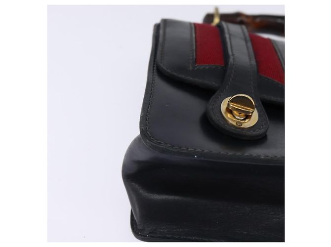 Borsa a mano in pelle GUCCI Bamboo Sherry Line blu navy rosso oro Auth SW1701 D'oro - vista 9