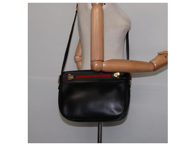 Bolso de cuero Gucci Web Sherry Line Negro Dorado Rojo 001 406 0552 Auth 147492 Roja - vista 22