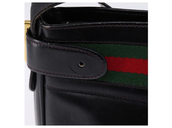 Bolso de cuero Gucci Web Sherry Line Negro Dorado Rojo 001 406 0552 Auth 147492 Roja - vista 3