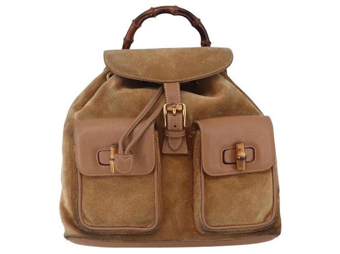 GUCCI Bamboo Backpack Suede Brown Gold 003 2058 0016 Auth 148819 Golden - view 13
