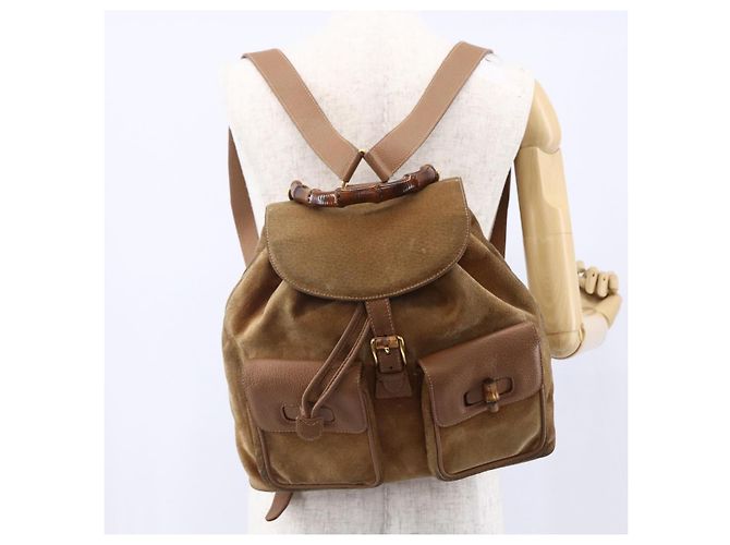 GUCCI Bamboo Backpack Suede Brown Gold 003 2058 0016 Auth 148819 Golden - view 24