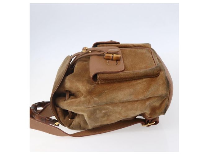 GUCCI Bamboo Backpack Suede Brown Gold 003 2058 0016 Auth 148819 Golden - view 3