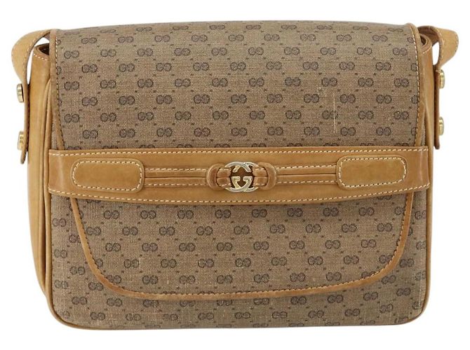 Gucci Borsa a spalla Micro GG Supreme in PVC Beige Oro Auth 149983 D'oro - vista 13