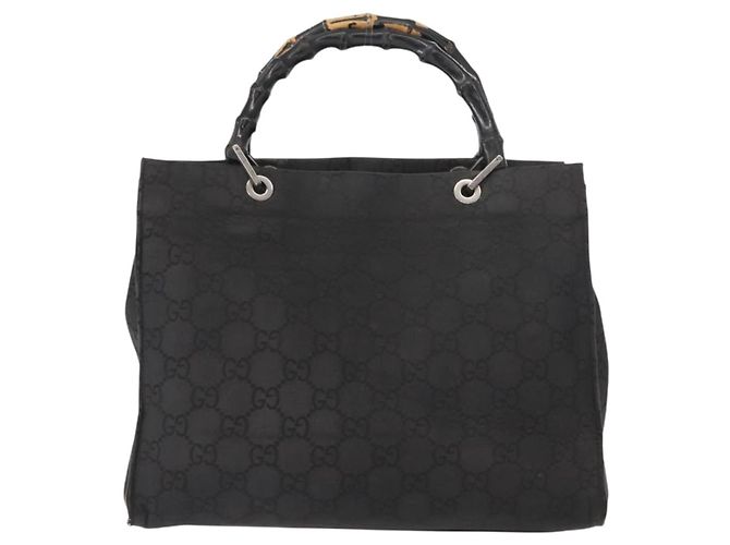 Borsa a mano in tela GG Bamboo di GUCCI Nero Argento 002 1010 3754 Auth BA7280 - vista 13