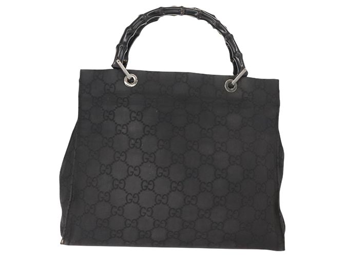 Borsa a mano in tela GG Bamboo di GUCCI Nero Argento 002 1010 3754 Auth BA7280 - vista 2