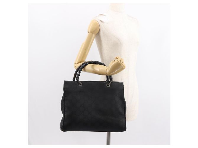 Borsa a mano in tela GG Bamboo di GUCCI Nero Argento 002 1010 3754 Auth BA7280 - vista 23