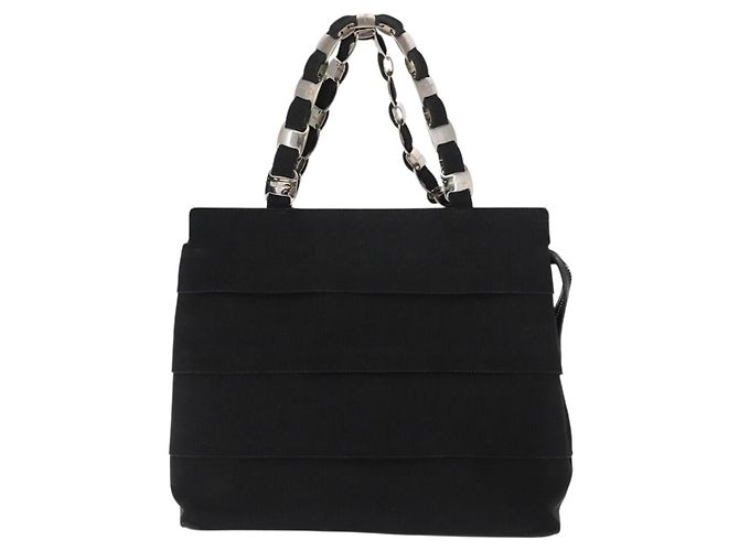Sac à main Vala en toile noire et argent de Salvatore Ferragamo Auth BA7330 Argenté - vue 13