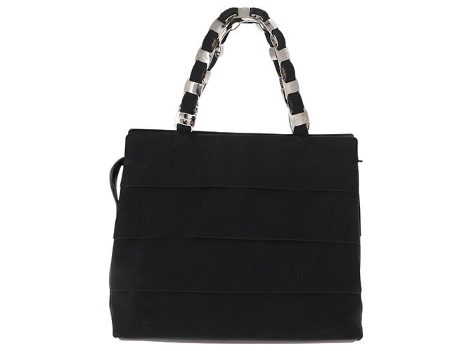 Sac à main Vala en toile noire et argent de Salvatore Ferragamo Auth BA7330 Argenté - vue 2