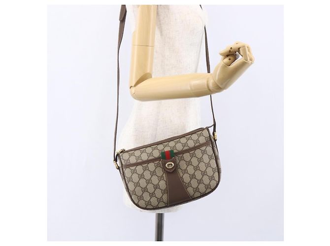 Borsa Gucci GG Supreme Web Sherry Line PVC Beige Oro 89 02 032 Auth ki6150 D'oro - vista 24