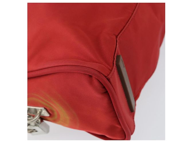 PRADA Sac à main en nylon rouge argent Auth ep11558 Argenté - vue 11