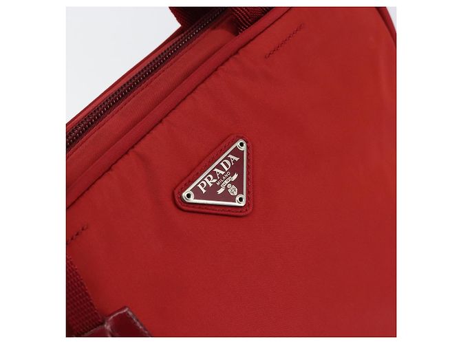 PRADA Sac à main en nylon rouge argent Auth ep11558 Argenté - vue 14