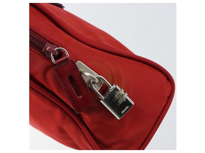 PRADA Sac à main en nylon rouge argent Auth ep11558 Argenté - vue 15