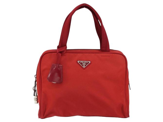PRADA Sac à main en nylon rouge argent Auth ep11558 Argenté - vue 2
