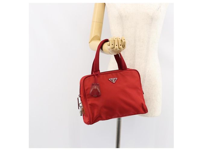 PRADA Sac à main en nylon rouge argent Auth ep11558 Argenté - vue 25