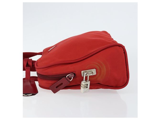 PRADA Sac à main en nylon rouge argent Auth ep11558 Argenté - vue 5
