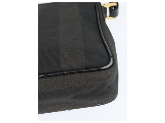 Pequin Borsa a Spalla in Tela Pecan FENDI PVC Nero Marrone Auth 150756 - vista 13