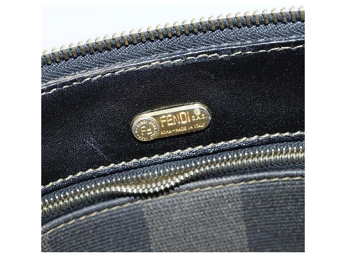 Pequin Borsa a Spalla in Tela Pecan FENDI PVC Nero Marrone Auth 150756 - vista 14