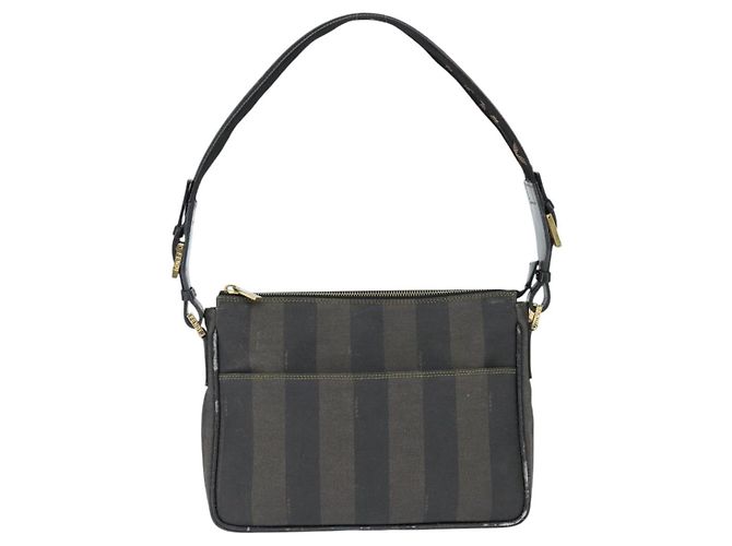 Pequin Borsa a Spalla in Tela Pecan FENDI PVC Nero Marrone Auth 150756 - vista 2