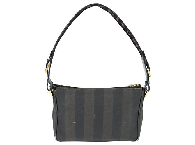 Pequin Borsa a Spalla in Tela Pecan FENDI PVC Nero Marrone Auth 150756 - vista 3