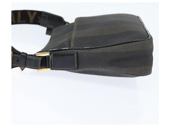 Pequin Borsa a Spalla in Tela Pecan FENDI PVC Nero Marrone Auth 150756 - vista 4