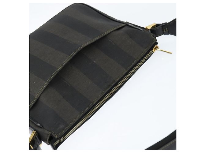 Pequin Borsa a Spalla in Tela Pecan FENDI PVC Nero Marrone Auth 150756 - vista 6