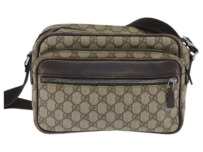 Gucci Borsa a spalla GG Supreme in PVC marrone argento Auth bs30401 - vista 2