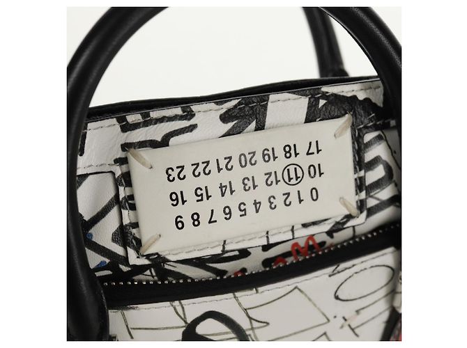 Autre Marque Borsa a mano con catena in pelle 2 in 1 Maison Margiela Bianco Nero Argento Auth 128505M - vista 18