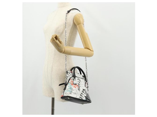 Autre Marque Borsa a mano con catena in pelle 2 in 1 Maison Margiela Bianco Nero Argento Auth 128505M - vista 24