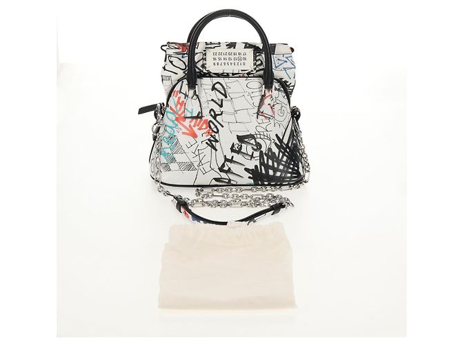 Autre Marque Borsa a mano con catena in pelle 2 in 1 Maison Margiela Bianco Nero Argento Auth 128505M - vista 25