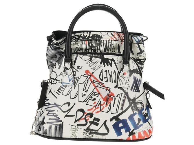 Autre Marque Borsa a mano con catena in pelle 2 in 1 Maison Margiela Bianco Nero Argento Auth 128505M - vista 3