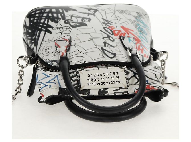 Autre Marque Borsa a mano con catena in pelle 2 in 1 Maison Margiela Bianco Nero Argento Auth 128505M - vista 6