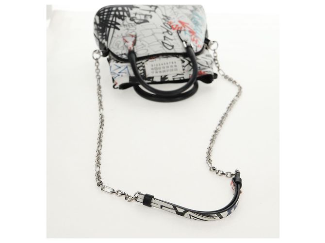 Autre Marque Borsa a mano con catena in pelle 2 in 1 Maison Margiela Bianco Nero Argento Auth 128505M - vista 9