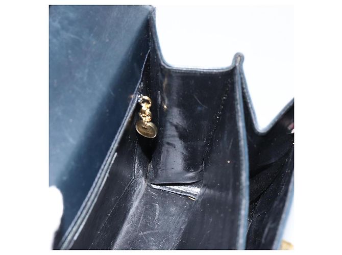Borsa a mano Gancini in smalto blu navy e oro Auth 149268 di Salvatore Ferragamo - vista 19