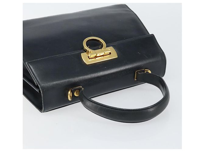 Borsa a mano Gancini in smalto blu navy e oro Auth 149268 di Salvatore Ferragamo - vista 6