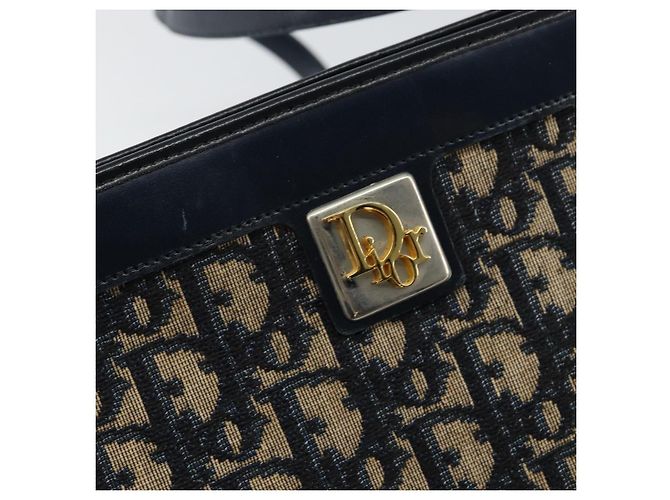 Borsa a Spalla in Tela Trotter Christian Dior Blu Navy Oro Auth ep11547 D'oro - vista 14