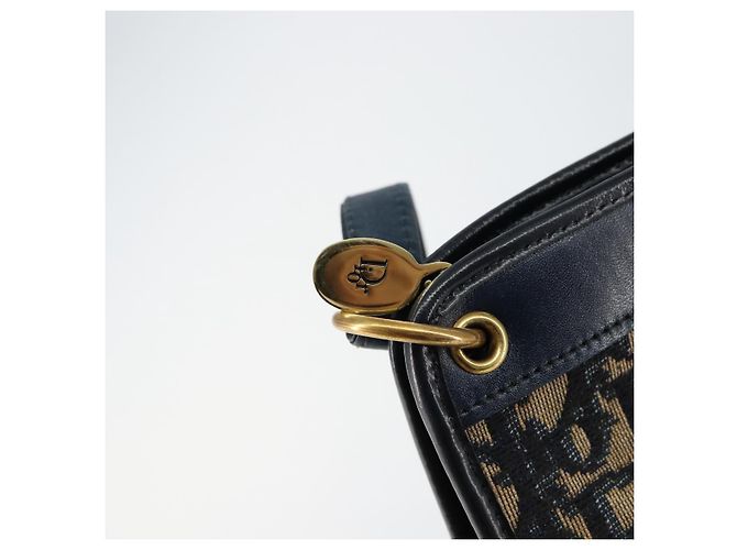 Borsa a Spalla in Tela Trotter Christian Dior Blu Navy Oro Auth ep11547 D'oro - vista 15