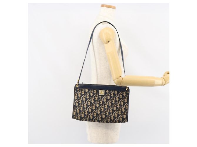 Borsa a Spalla in Tela Trotter Christian Dior Blu Navy Oro Auth ep11547 D'oro - vista 20