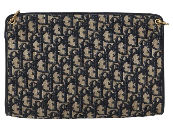 Borsa a Spalla in Tela Trotter Christian Dior Blu Navy Oro Auth ep11547 D'oro - vista 3