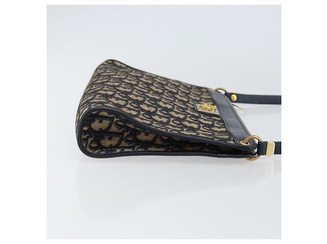 Borsa a Spalla in Tela Trotter Christian Dior Blu Navy Oro Auth ep11547 D'oro - vista 4