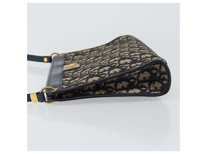 Borsa a Spalla in Tela Trotter Christian Dior Blu Navy Oro Auth ep11547 D'oro - vista 5
