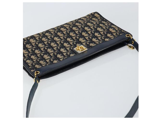 Borsa a Spalla in Tela Trotter Christian Dior Blu Navy Oro Auth ep11547 D'oro - vista 6
