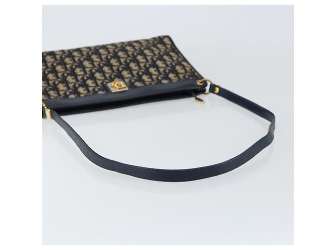Borsa a Spalla in Tela Trotter Christian Dior Blu Navy Oro Auth ep11547 D'oro - vista 7