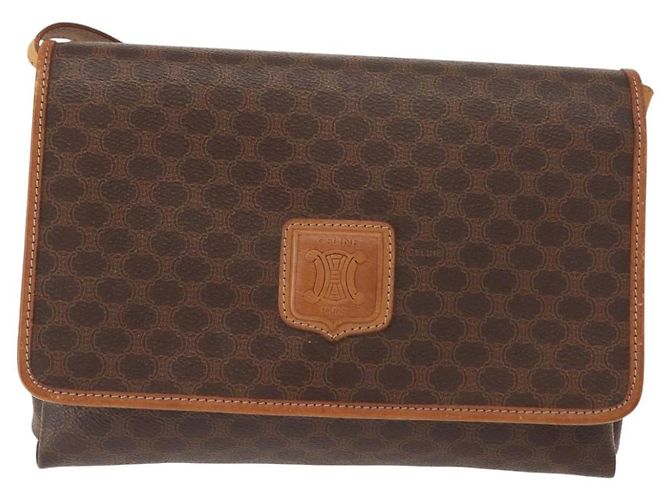Céline Borsa a Spalla in Tela Macadam CELINE PVC Marrone Oro Auth ep11522 D'oro - vista 2